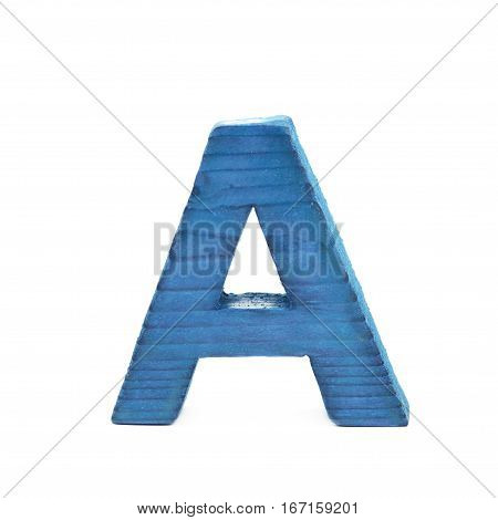 Single sawn wooden letter A symbol coated with paint isolated over the white background