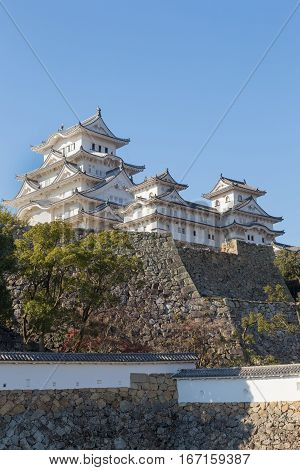 Himeji Castle with clear blue sky background Japan landmark