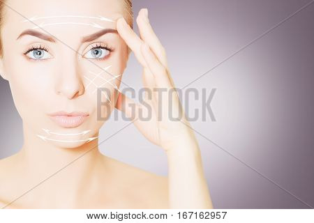 renovating skin concpet. woman face portrait with lifting marks