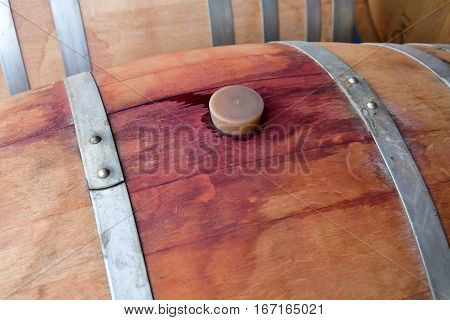 San Luis Obispo USA - july 15 2016 : barrel in the cellar of the Claiborne and Churchhill winery