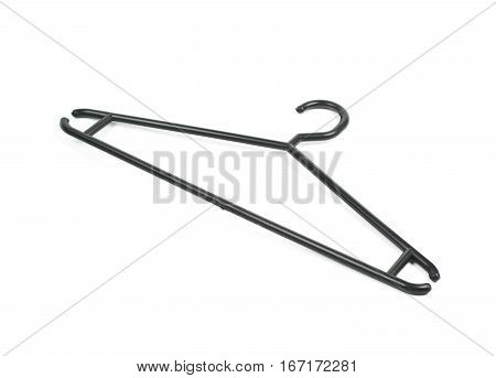 Black plastic hanger isolated over the white background