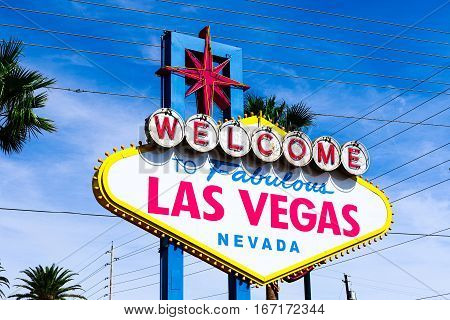 A view of Welcome to Fabulous Las Vegas sign in Las Vegas Strip at day time