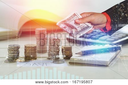 pile coin money with graph banking concept for background.concept in grow and walk step by step for success in business