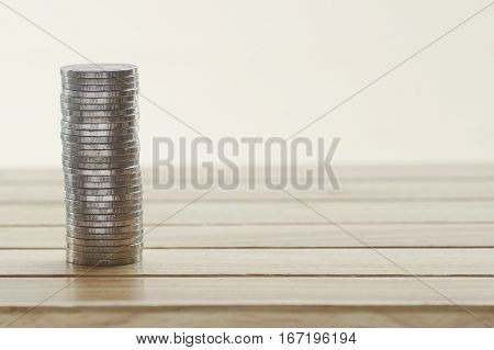 pile of money on table with copy space for text and word