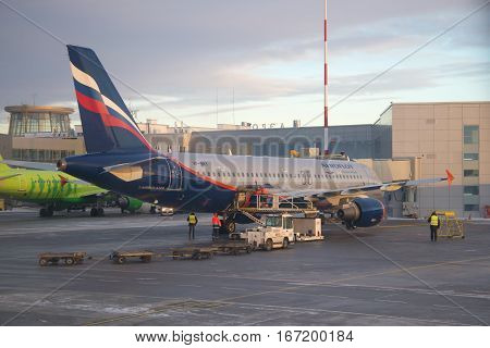SAINT PETERSBURG, RUSSIA - JANUARY 07 2017: Airbus A320-214 (VP-BKY) Aeroflot - Russian airlines in Pulkovo airport