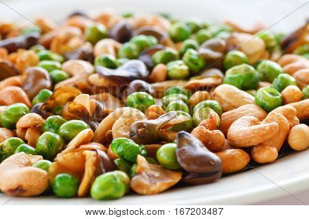 Close up Broad bean fried on plate for appetizer food
