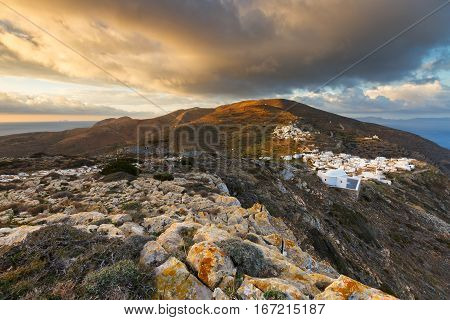Kastro and Chora villages on Sikinos island early in the morning.