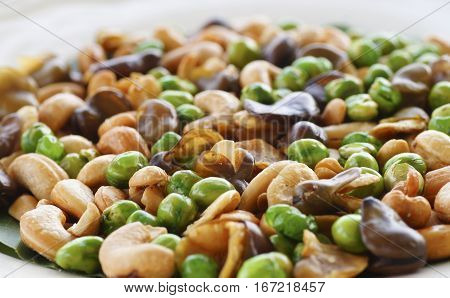 Close up Broad bean fried on plate for appetizer food