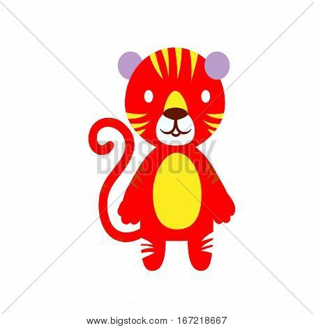 Cheerful color tiger on a white background. Vector illustration