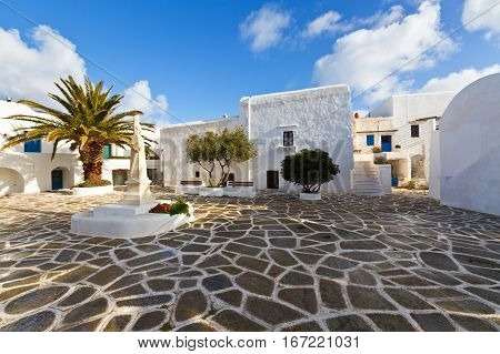 Main square in Kastro village on Sikinos island.