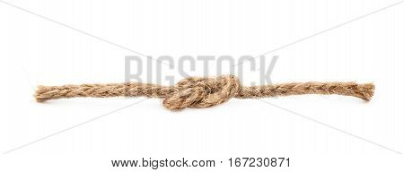 Single knot on a linen rope string isolated over the white background