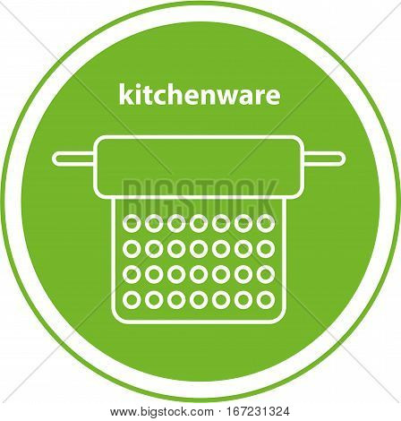 Line icon. Kitchenware. Element of the logo. A colander in the green circle, isolated image
