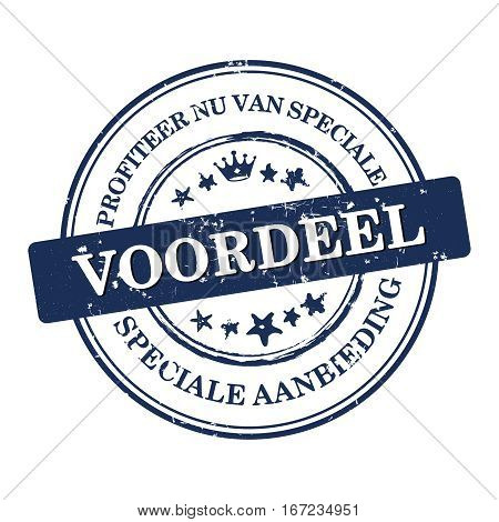 Profit now for special discounts. We offer special offer (Profiteer nu van speciale voordeel. Speciale aanbieding) - Dutch business stamp / label / sticker for retail industry . Print colors used