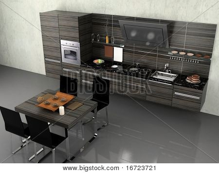 the modern kitchen interior design (3D rendering)