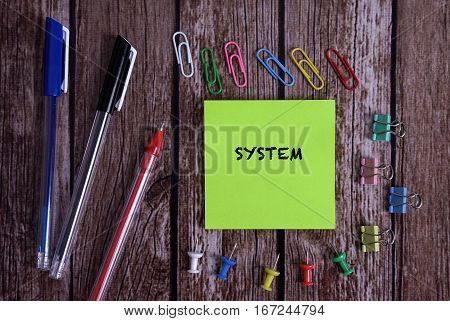 Tolls With Notes SYSTEM Conceptual On Wooden Background
