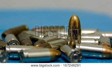 Bullets pistol handgun 9 mm. Set of bullets of hand gun