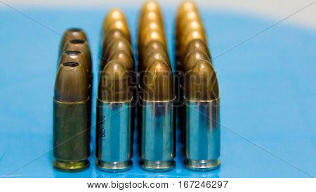 Bullets pistol handgun 9 mm. Set of bullets of hand gun
