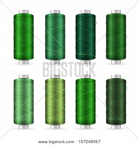 Thread Spool Set. Bright Plastic Bobbin. Isolated On White Background For Needlework And Needlecraft. Stock Vector Illustration