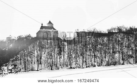 Winter Landscape With A Beautiful Gothic Castle Veveri. Brno City - Czech Republic - Central Europe.