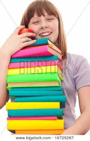 Ragazza con libro Stack e Apple