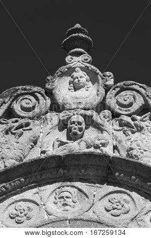 Avila (Castilla y Leon Spain): exterior of the medieval cathedral detail. Black and white