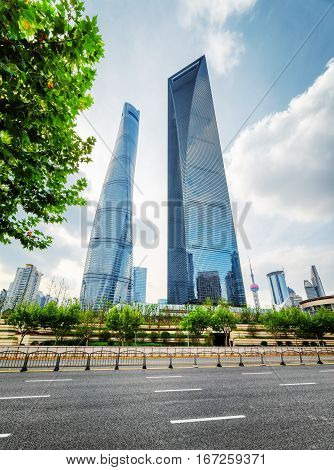 Bottom View Of Skyscrapers, Downtown Of Shanghai, China
