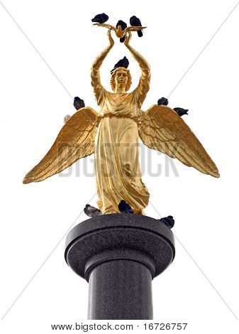 Gold angel and pigeons.