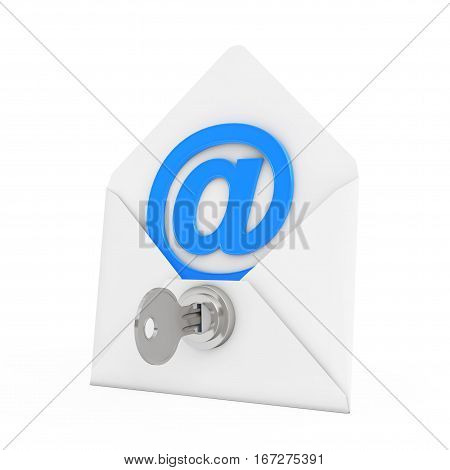 Security Concept. E-mail Sign in Envelope with Key and Keylock on a white background. 3d Rendering.