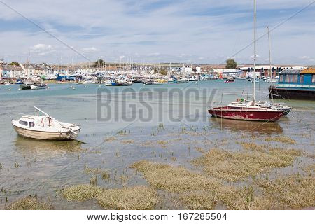 SHOREHAM UK - JULY 18: Boats in the harbour on Saturday July 18 2015 in Shoreham-by-Sea West Sussex UK