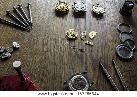 The procces of watch repair with the special tools