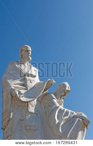 Sculpture of Saint Cyril and Methodius, first Slavic alphabet inventors