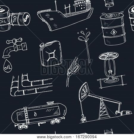 Factory oil industry hand drawn doodle seamless patternvector illustration