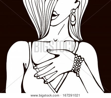 Hand drawn portrait of a beautiful sensual woman. Illustration in vector format