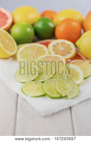 Healthy composition of lemon lime grapefruit and tangerine packed with vitamin C.