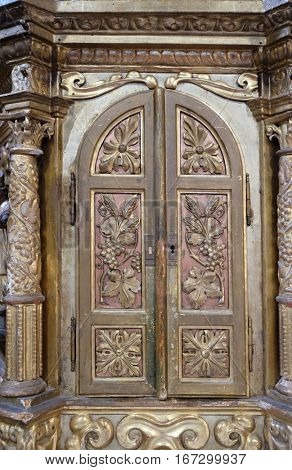 KRAPINA, CROATIA - APRIL 21: Tabernacle, altar in the church of Saint Catherine of Alexandria in Krapina, Croatia on April 21, 2016.