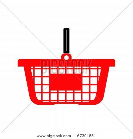 Shopping basket or cart - red colour in flat design.