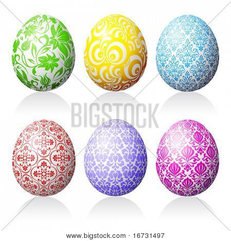 Collezione di Pasqua uova su sfondo bianco.