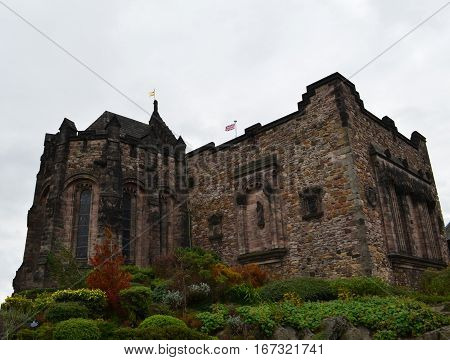 Landscaping and view of Edinburgh Castle in Scotland.