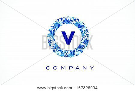 Letter V Blue Pattern Logo Design.