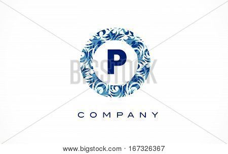P Logo Blue Pattern Logo. Letter P Flower Texture Icon Vector.