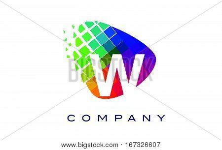 Letter W Colourful Logo. Rainbow W Letter Icon with Shattered Blocks.