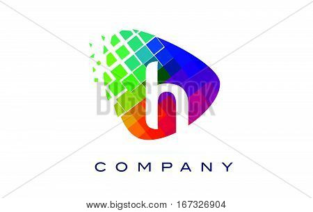 Letter H Colourful Logo. Rainbow H Letter Icon with Shattered Blocks.