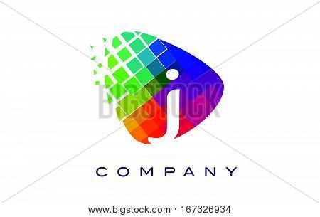 Letter J Colourful Logo. Rainbow J Letter Icon with Shattered Blocks.