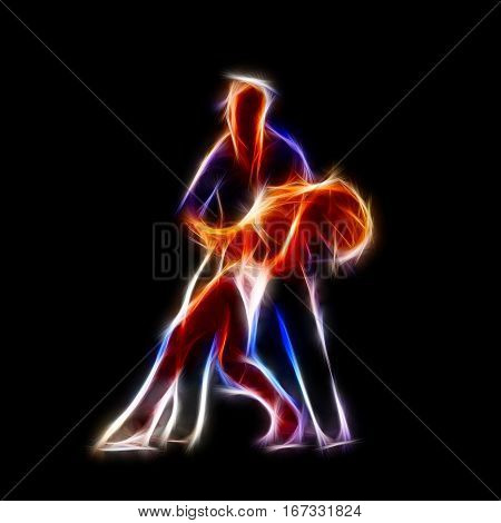 Passionate couple dancing glowing concept illustration computer generated abstract background 3D render