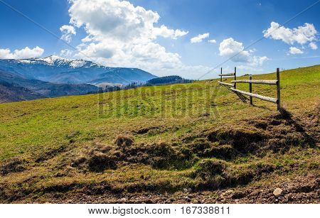 Fence On Rural Field In Spring