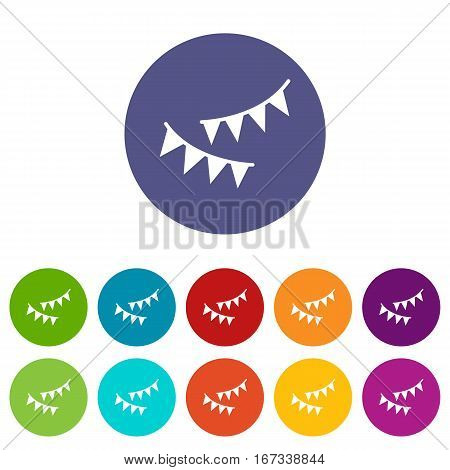 Holiday flags set icons in different colors isolated on white background