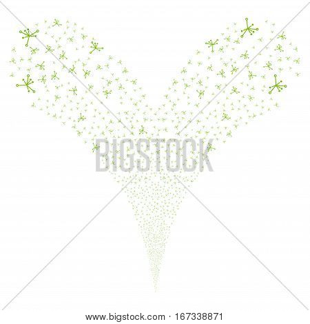 Big Bang fireworks stream. Vector illustration style is flat eco green iconic symbols on a white background. Object double fountain made from random icons.
