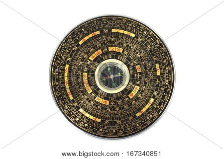 Chinese Magnetic Compass - Luopan. Isolated On White Background.