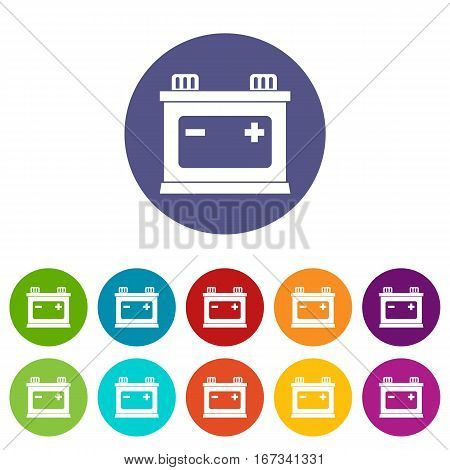 Car battery set icons in different colors isolated on white background