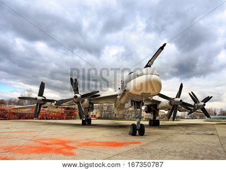 Russian long-range strategic bomber Tu-95 on the parking place